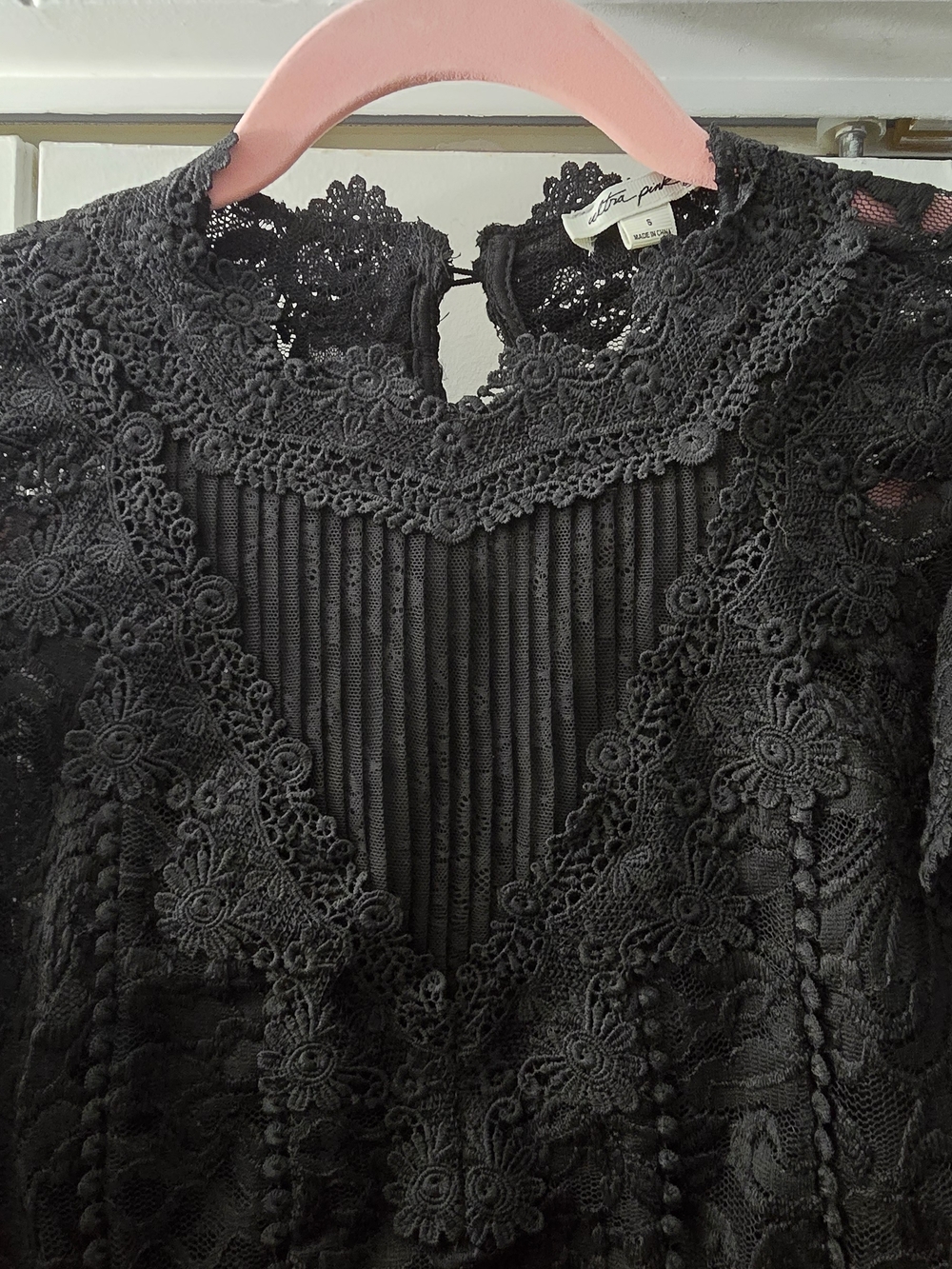 NWOT: Ultra Pink: Black Lace Long-Sleeve Blouse - Elegant Sheer Top - Picture 7 of 11